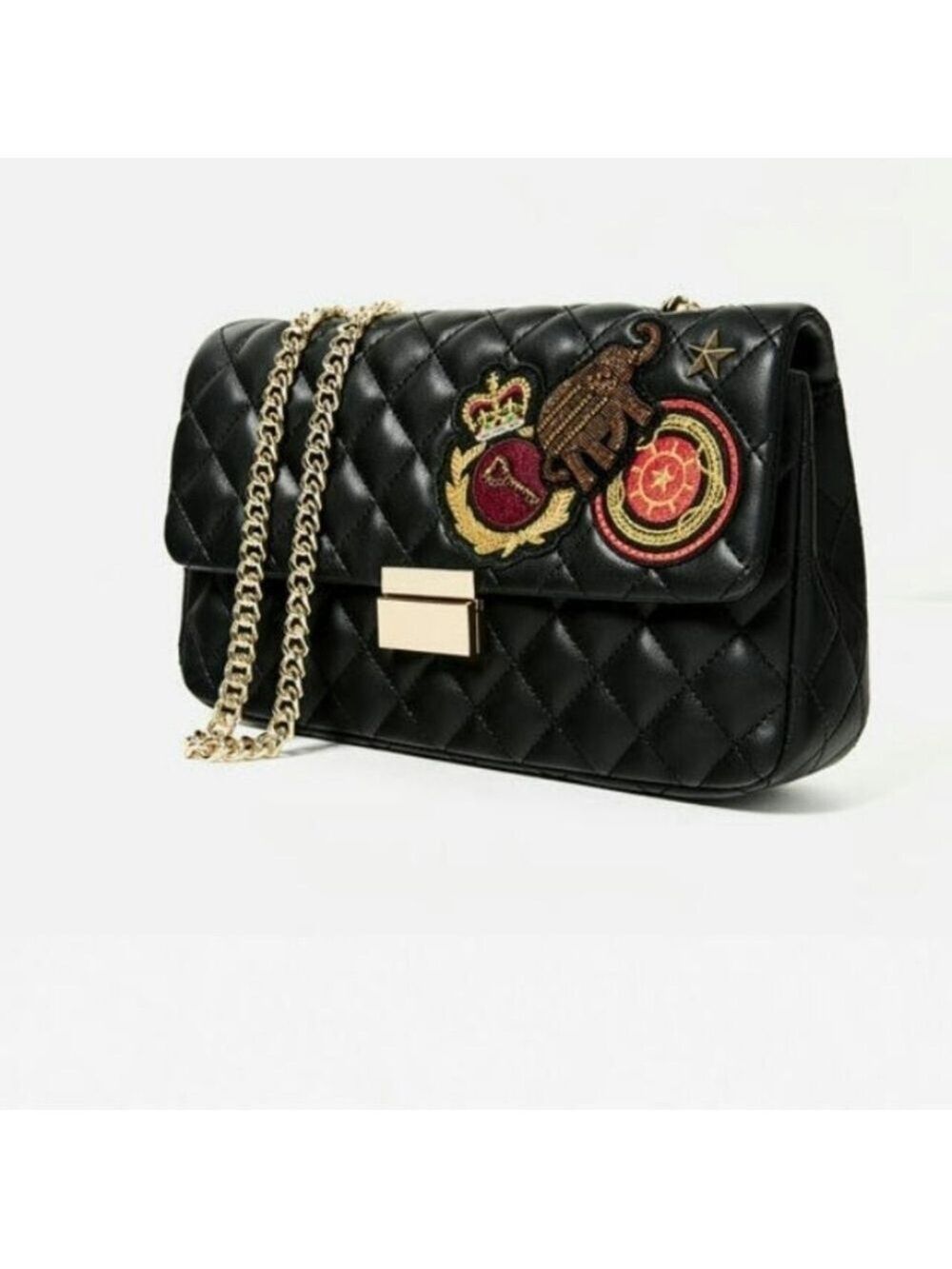 Zara quilted patched shoulder bag color black